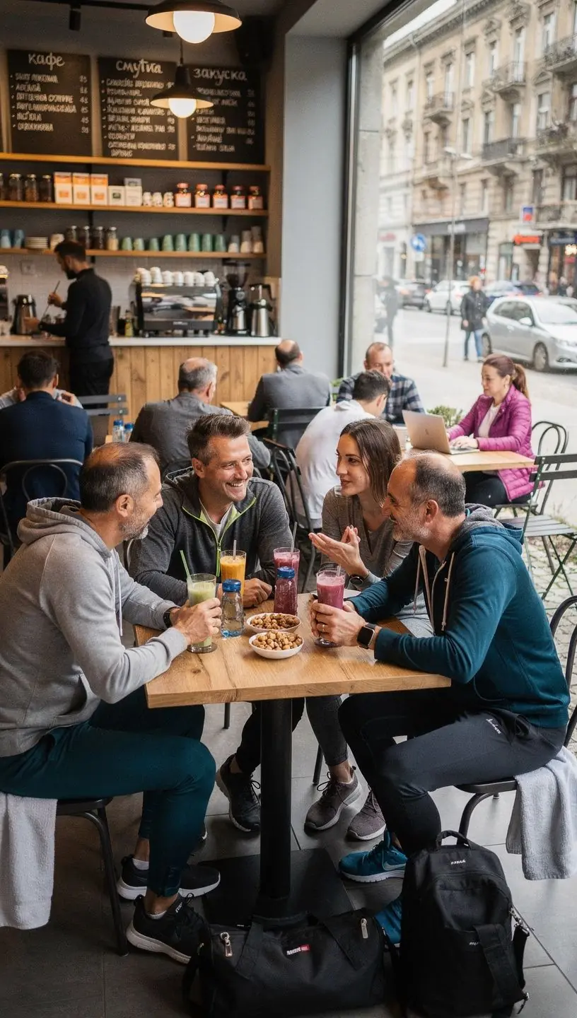 Жена с усмивка практикува нискоинтензивна аеробика с помощта на видеоклип.
