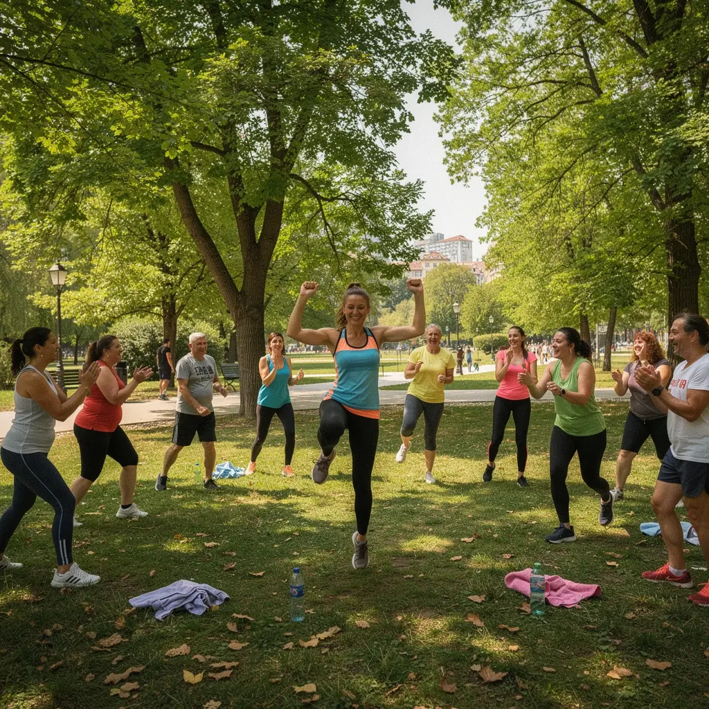 Група участници следват онлайн тренировка с инструктор по акробатика.